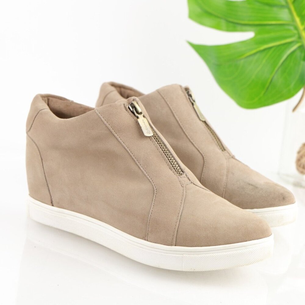Blondo Womens Glenda‎ Boot Size 8 Tan Suede Hidden Wedge Heel Zip Up Bootie
